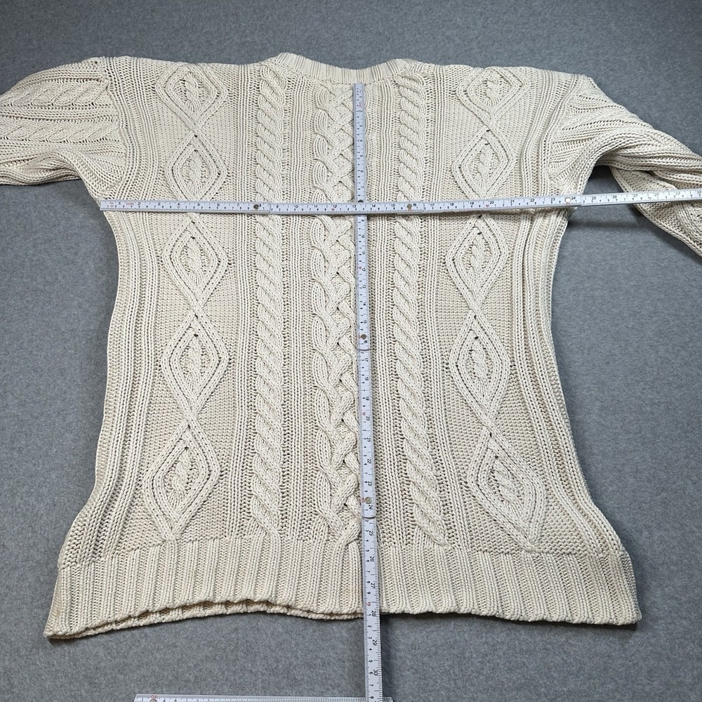 Baume & Mercier Hampton Cable Knit Sweater Mens L Cream Cotton Fisherman NOTE - Picture 10 of 11